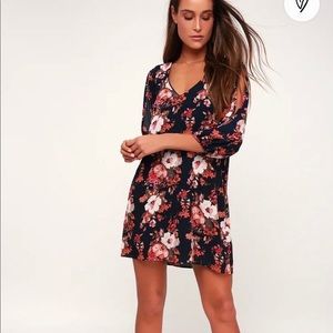Lulus Navy Blue Floral Print Dress